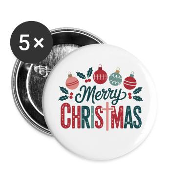 Joyeux Noël Ornement Graphiques - Lot de 5 petits badges (25 mm) - blanc - Devant