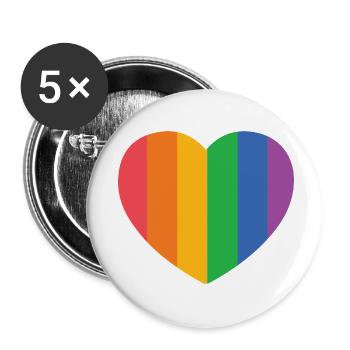 Herz mit Pride Streifen - Buttons klein 25 mm (5er Pack) - Weiß - Vorne