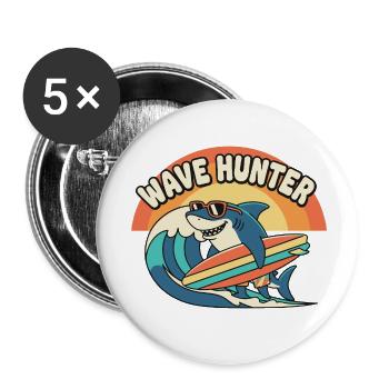 Wellenjäger Hai Surf Sonnenuntergang - Buttons klein 25 mm (5er Pack) - Weiß - Vorne