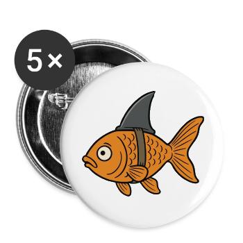 Cartoon Goldfish Fish Shark Fin Fake Shark - Buttons small 1''/25 mm (5-pack) - white - Front