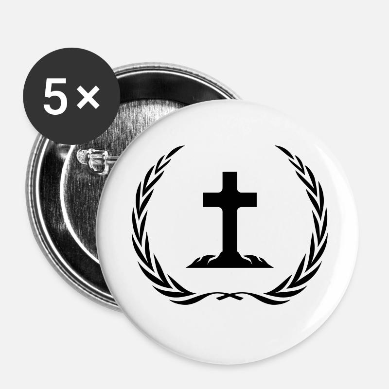 Kreuz Symbol Kranz - Buttons klein 25 mm (5er Pack) - Weiß