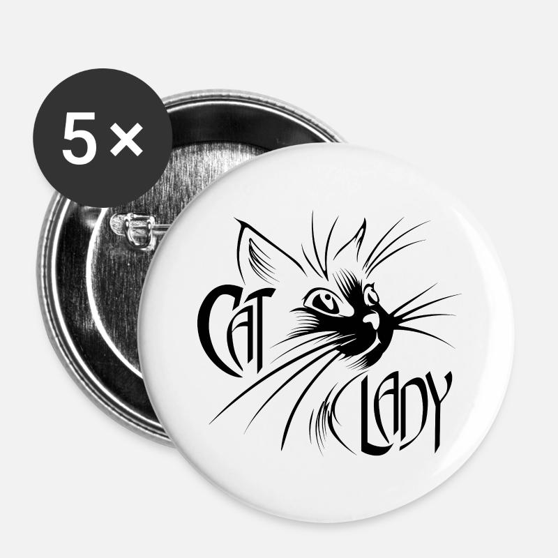 Cat Lady Cat Cats black - Buttons small 1''/25 mm (5-pack) - white