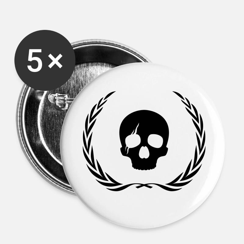 Skelett Totenkopf Kranz - Buttons klein 25 mm (5er Pack) - Weiß