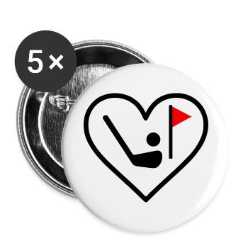 Golf Heart Club Ball Sport Geschenk - Buttons klein 25 mm (5er Pack) - Weiß - Vorne