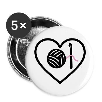 Crochet Tricot Coeur Fil Rose Fait Main Femme - Lot de 5 petits badges (25 mm) - blanc - Devant