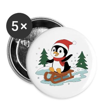 Penguin Pino on a sled - Buttons small 1''/25 mm (5-pack) - white - Front