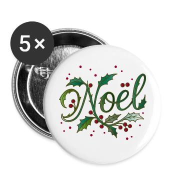 Weihnachtliches „Noël“-Design mit Stechpalme - Buttons klein 25 mm (5er Pack) - Weiß - Vorne