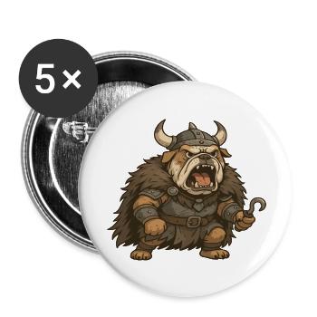 Dessin animé Guerrier bouleddog viking en armure de fourrure - Lot de 5 petits badges (25 mm) - blanc - Devant