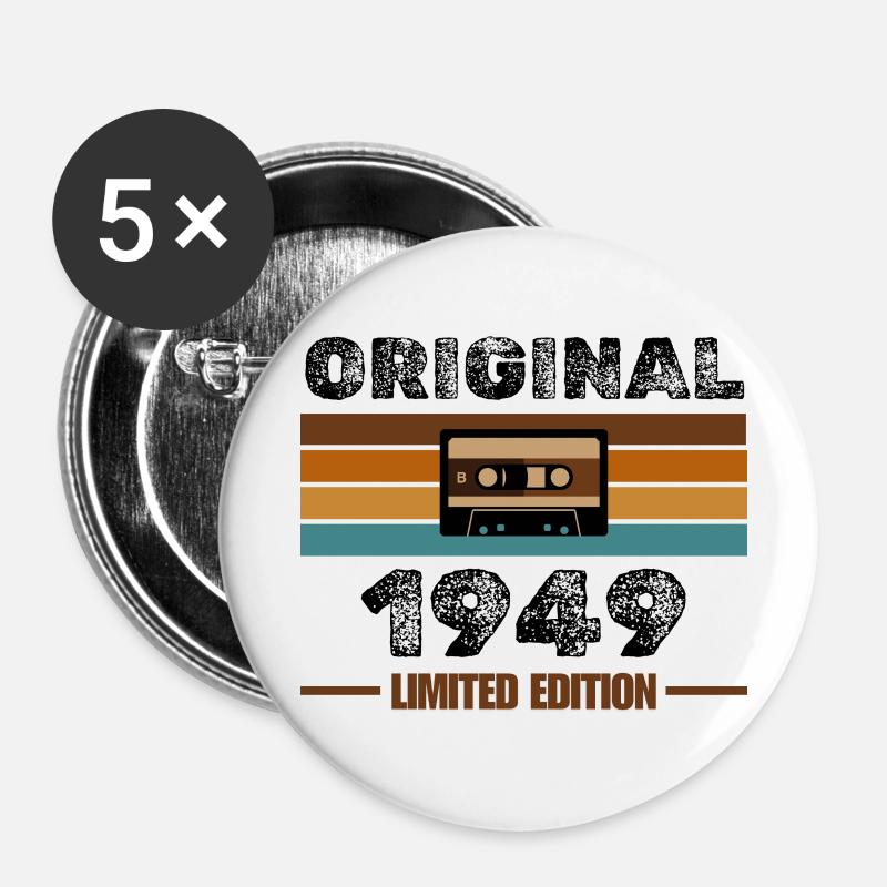 Original 1949 – Retro Kassette Limited Edition - Buttons klein 25 mm (5er Pack) - Weiß
