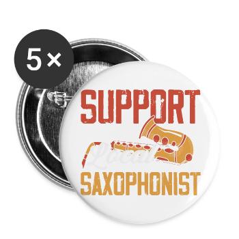 Soutenez votre saxophoniste local Jazz - Lot de 5 petits badges (25 mm) - blanc - Devant