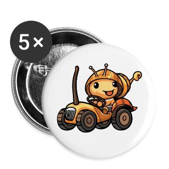 Snail Tractor Farmer - Buttons small 1''/25 mm (5-pack) - white - Front
