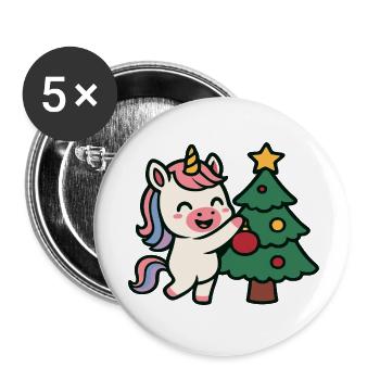 Une licorne mignonne décorant un sapin de Noël - Lot de 5 petits badges (25 mm) - blanc - Devant