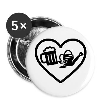 Heart Beer Gardening Humor - Buttons small 1''/25 mm (5-pack) - white - Front
