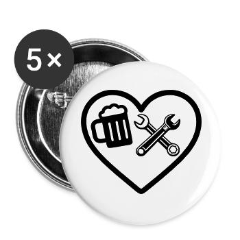 Heart Beer Mechaniker Autohumor - Buttons klein 25 mm (5er Pack) - Weiß - Vorne