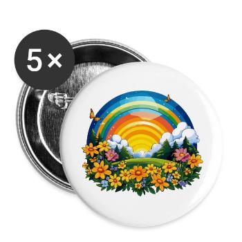 Blühender Regenbogen am Sonnenaufgang - Buttons klein 25 mm (5er Pack) - Weiß - Vorne