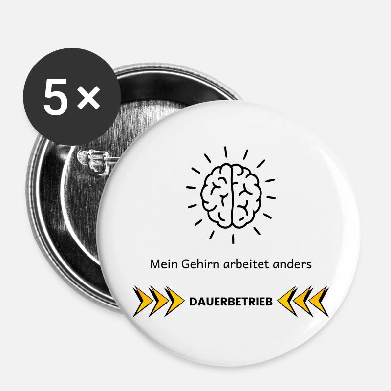 Mein Gehirn arbeitet anders – ADHS Fokus Design - Buttons klein 25 mm (5er Pack) - Weiß