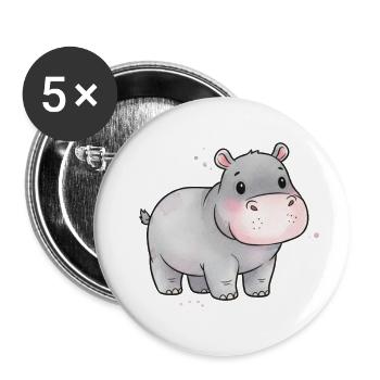 Hippopotamus Baby Watercolor Art Cute - Buttons small 1''/25 mm (5-pack) - white - Front