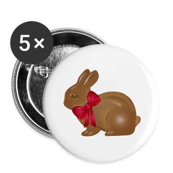 Schokoladen-Osterhase mit roter Schleife Motiv - Buttons klein 25 mm (5er Pack) - Weiß - Vorne