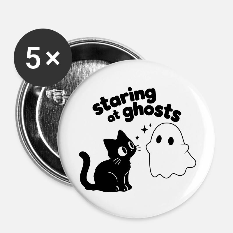 Cute Cat Meets Ghost | Minimal Halloween Motif - Buttons small 1''/25 mm (5-pack) - white