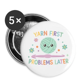 Problèmes de laine d’abord Puis fil au crochet drôle - Lot de 5 petits badges (25 mm) - blanc - Devant
