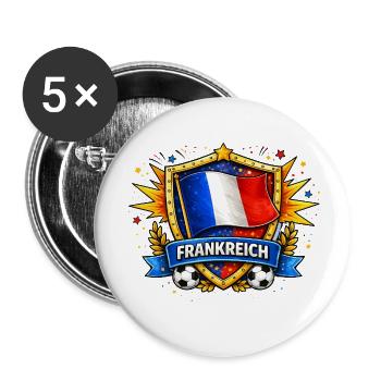 Drapeau français dans le bouclier de football - Lot de 5 petits badges (25 mm) - blanc - Devant
