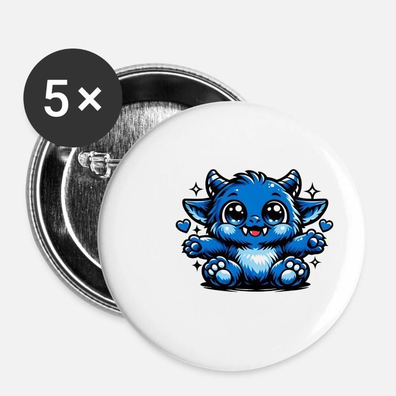 Style de bande dessinée Blue Cuddly Dragon - Lot de 5 petits badges (25 mm) - blanc
