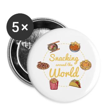 Grignotage autour du monde : Motif du voyage culinaire - Lot de 5 petits badges (25 mm) - blanc - Devant