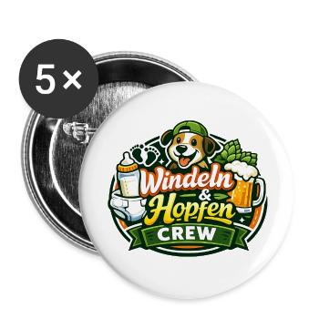 Windeln & Hopfen Crew - Buttons klein 25 mm (5er Pack) - Weiß - Vorne