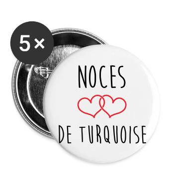 Türkis Hochzeit 18 Jahre Ehe - Buttons klein 25 mm (5er Pack) - Weiß - Vorne