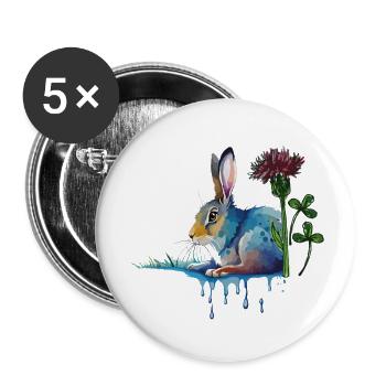bunter Hase mit Klee - Buttons klein 25 mm (5er Pack) - Weiß - Vorne