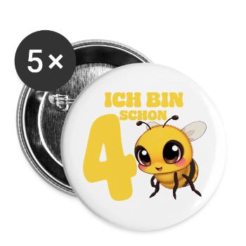 Birthday 4 Years Old Bee Bees Cute Bee - Buttons small 1''/25 mm (5-pack) - white - Front