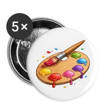 Color palette with brush illustration - Buttons small 1''/25 mm (5-pack) - white - Front
