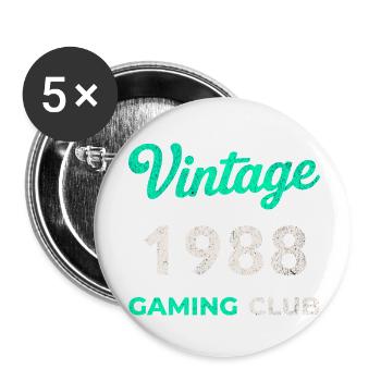 Vintage 1988 – Gaming Club Retro Geburtsjahr - Buttons klein 25 mm (5er Pack) - Weiß - Vorne