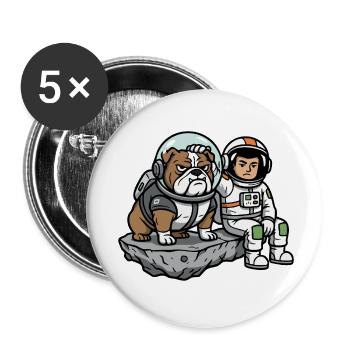 Astronaut Dog Bulldog Space Humor - Buttons small 1''/25 mm (5-pack) - white - Front