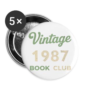 Vintage 1987 Book Club Retro Birth Year Gift - Buttons small 1''/25 mm (5-pack) - white - Front