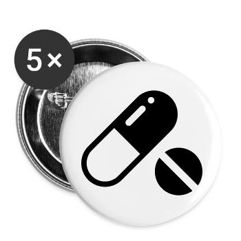 Pilules, pilules, comprimés, comprimés - Lot de 5 petits badges (25 mm) - blanc - Devant