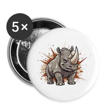 Kraftvoller Rhino Cartoon - Buttons klein 25 mm (5er Pack) - Weiß - Vorne