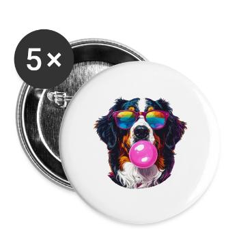 Bunter Berner Sennenhun mit Bubblegum-Sonnenbrille - Buttons klein 25 mm (5er Pack) - Weiß - Vorne