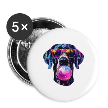 Un dogue allemand avec chewing-gum - Lot de 5 petits badges (25 mm) - blanc - Devant