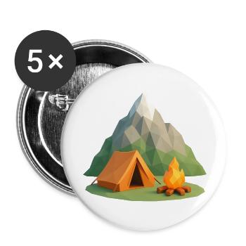 Scène du camping de la Géopolymontagne - Lot de 5 petits badges (25 mm) - blanc - Devant