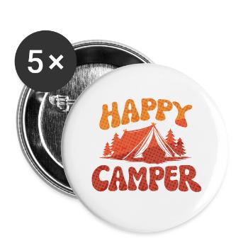 Fröhlicher Camper Lager-Print - Buttons klein 25 mm (5er Pack) - Weiß - Vorne