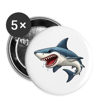 Hai Cartoon Lustig Kinder Ozean Tier Motiv  - Buttons klein 25 mm (5er Pack) - Weiß - Vorne