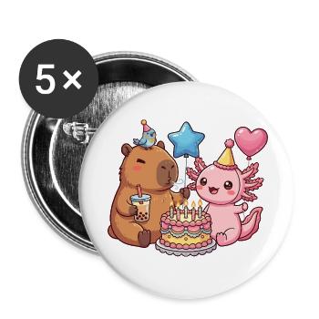 Capybara Axolotl Bird Birthday Party - Buttons small 1''/25 mm (5-pack) - white - Front