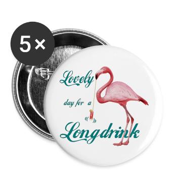 Flamingo mit Longdrink Retro - Buttons klein 25 mm (5er Pack) - Weiß - Vorne