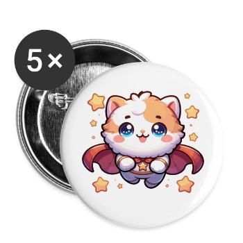 Helden Kätzchen Superheld Katze Super Mieze - Buttons klein 25 mm (5er Pack) - Weiß - Vorne
