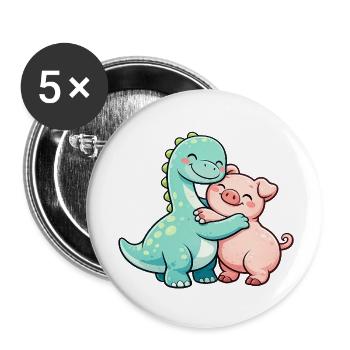 Cute Brontosaurus & Pig - Buttons small 1''/25 mm (5-pack) - white - Front