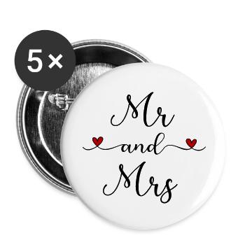 Mr and Mrs - Buttons small 1''/25 mm (5-pack) - white - Front