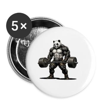 Panda Strength – Bodybuilding Design - Buttons klein 25 mm (5er Pack) - Weiß - Vorne