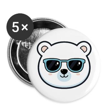 Cute Polar Bear Blue Glasses - Buttons small 1''/25 mm (5-pack) - white - Front