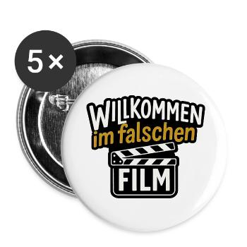 Willkommen im falschen Film – Lustiger Kino Spruch - Buttons klein 25 mm (5er Pack) - Weiß - Vorne